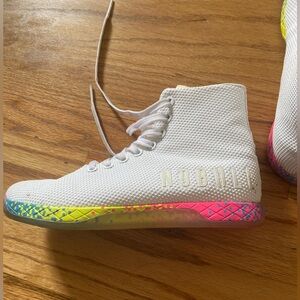NoBull- High-Top White Neon Glitch Trainer Women’s - Size 8